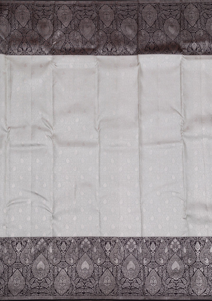 Grey Silver Zariwork Pure Silk Saree