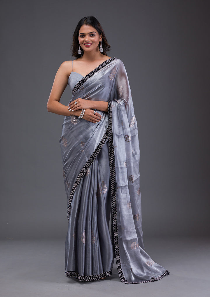 Grey Stonework Chiffon Saree