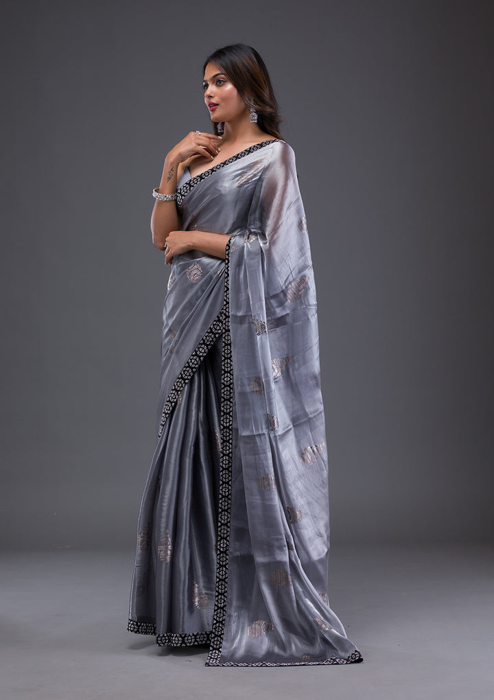 Grey Stonework Chiffon Saree