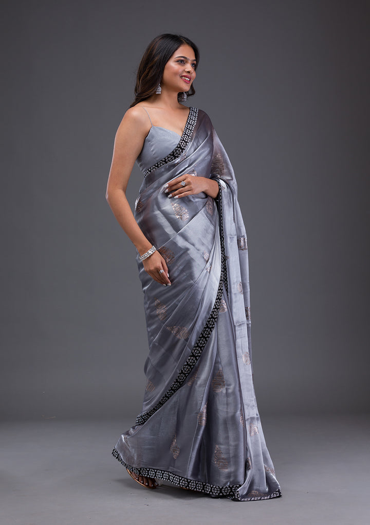 Grey Stonework Chiffon Saree