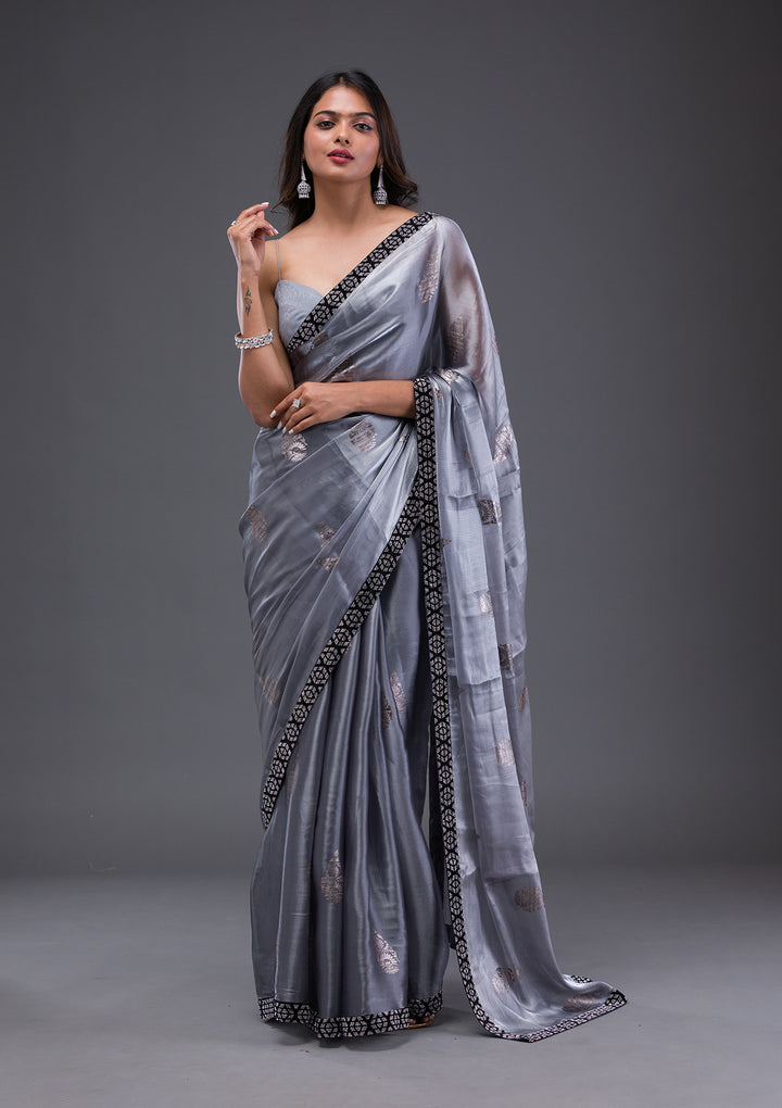 Grey Stonework Chiffon Saree