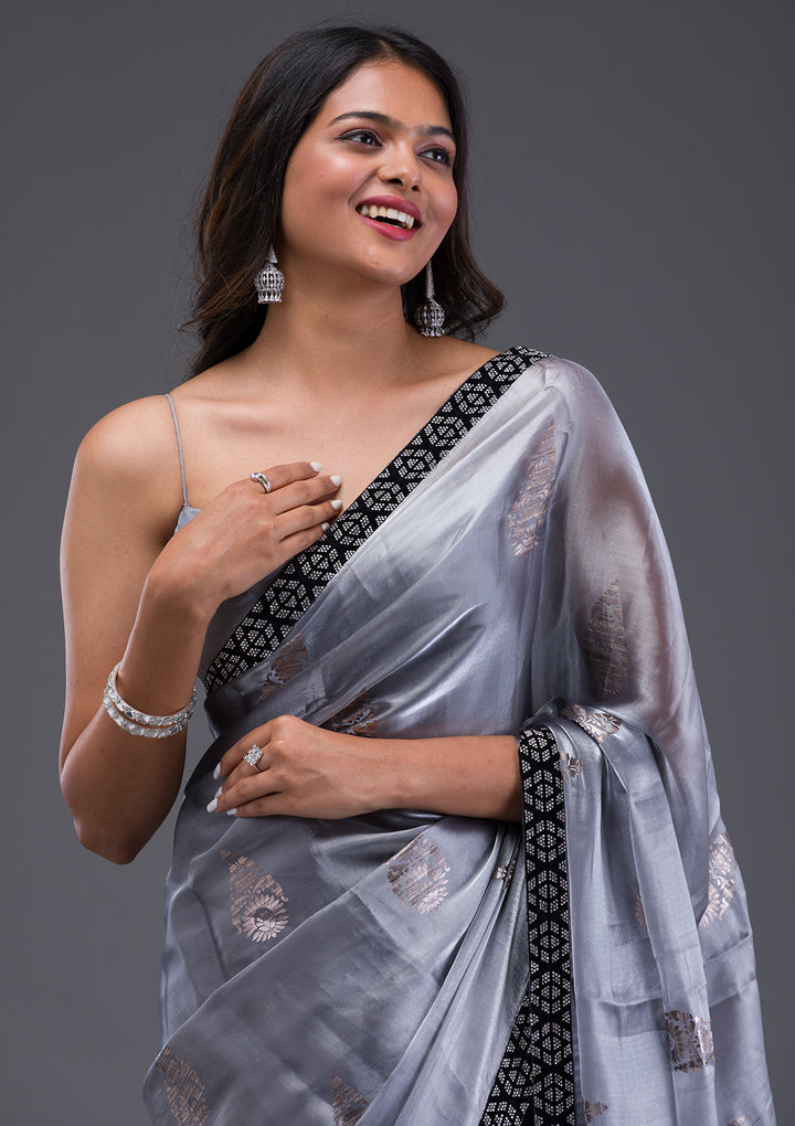 Grey Stonework Chiffon Saree