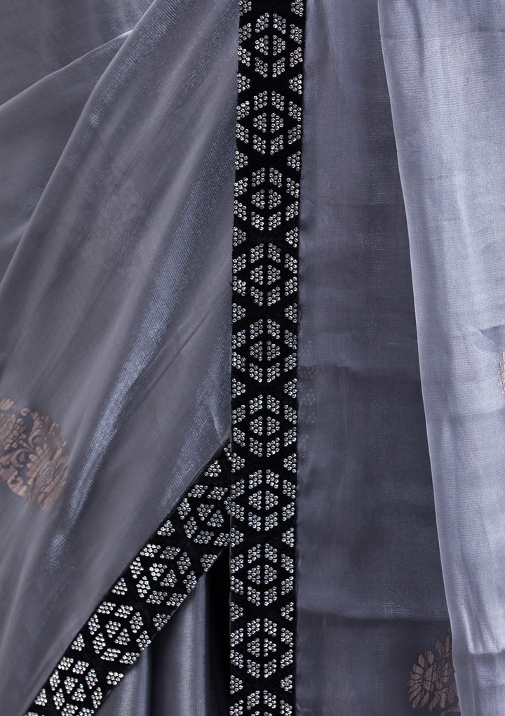 Grey Stonework Chiffon Saree