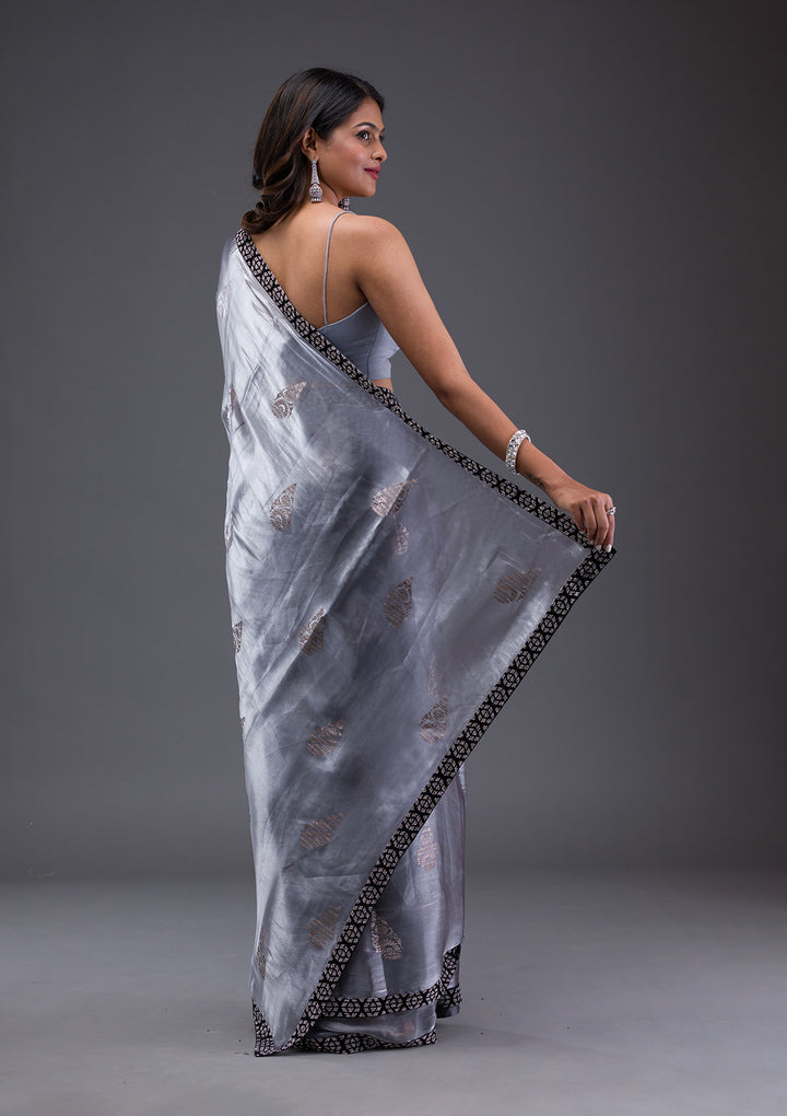 Grey Stonework Chiffon Saree