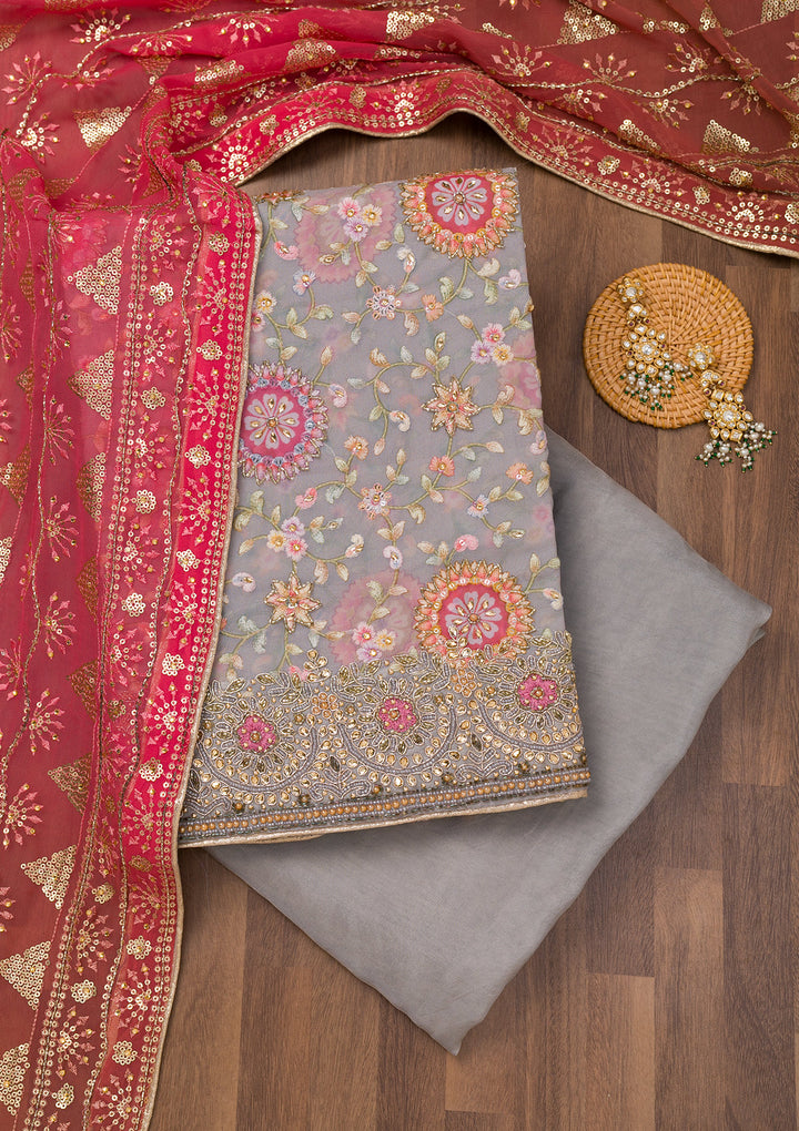 Grey Stonework Georgette Unstitched Salwar Suit
