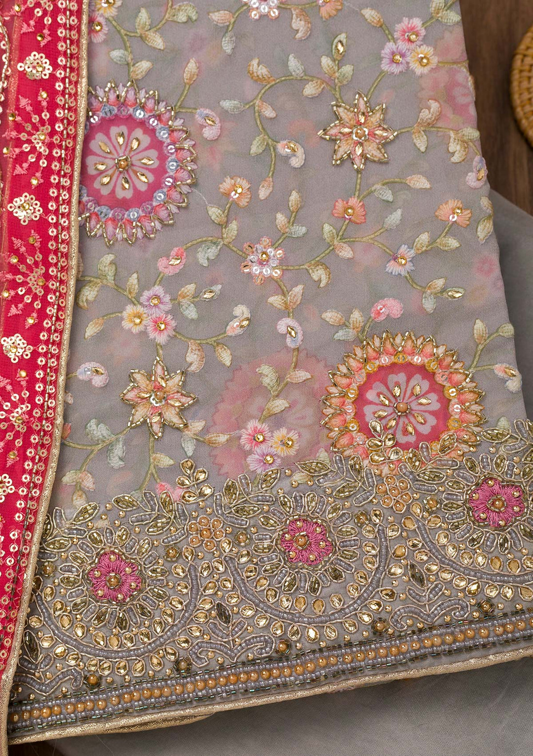 Grey Stonework Georgette Unstitched Salwar Suit