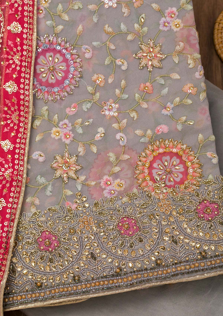 Grey Stonework Georgette Unstitched Salwar Suit