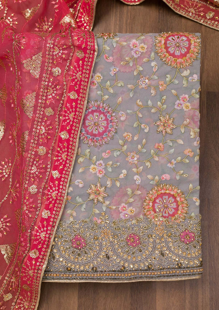 Grey Stonework Georgette Unstitched Salwar Suit