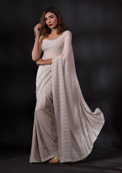 Grey Stonework Georgette Designer Saree-Koskii