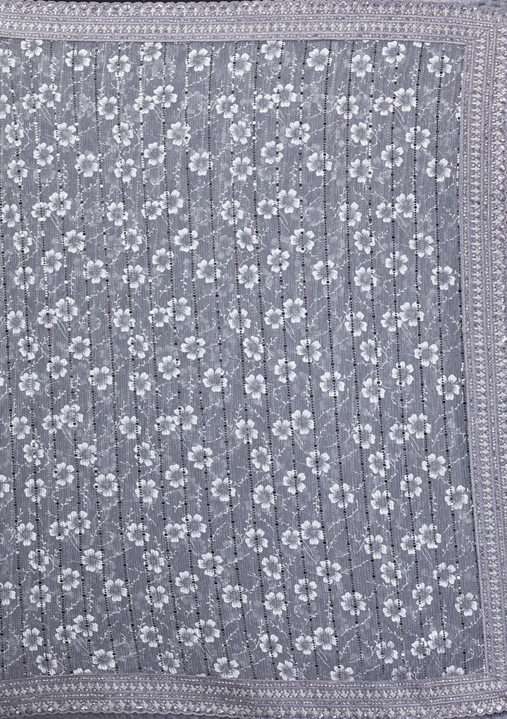 Grey Stonework Lycra Saree