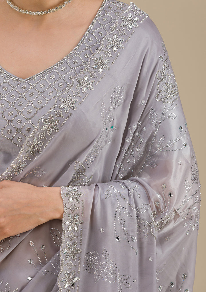 Grey Stonework Satin Saree