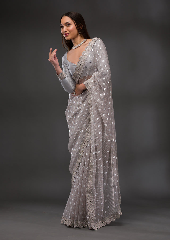 Grey Stonework Shimmer Georgette Saree
