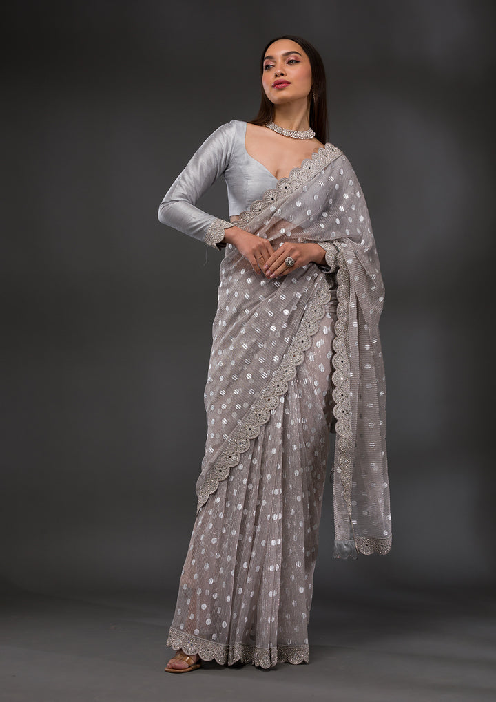 Grey Stonework Shimmer Georgette Saree
