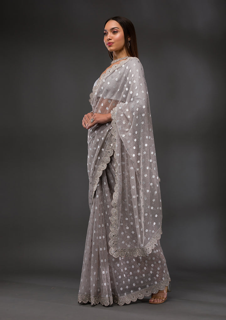 Grey Stonework Shimmer Georgette Saree