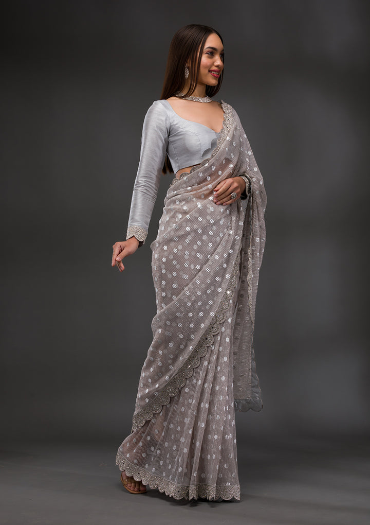 Grey Stonework Shimmer Georgette Saree