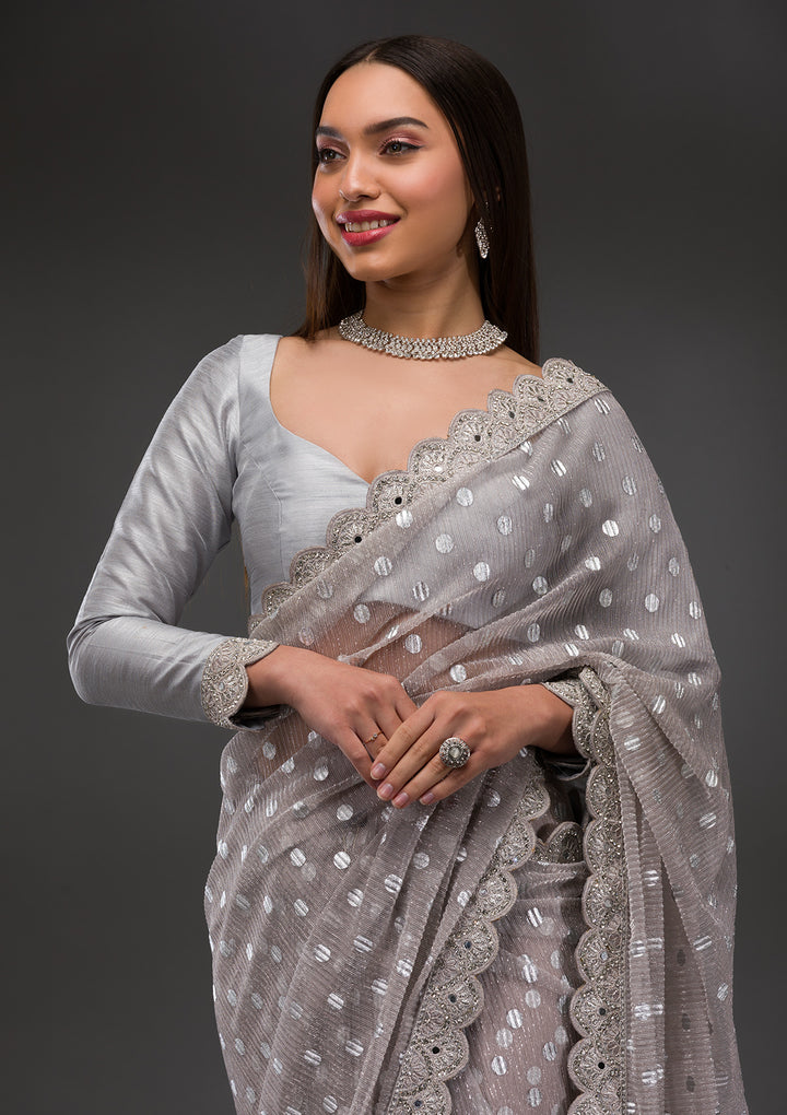 Grey Stonework Shimmer Georgette Saree
