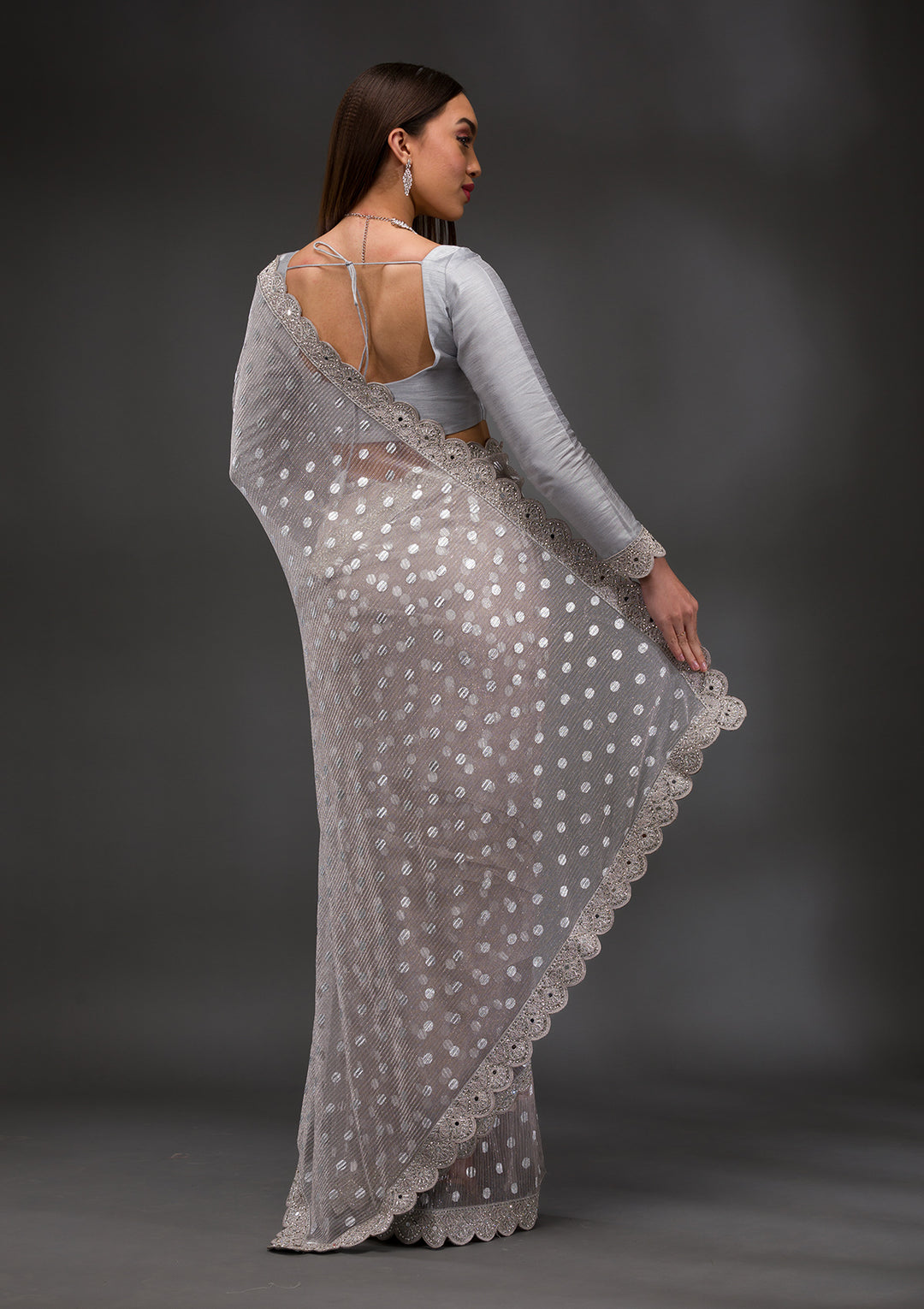 Grey Stonework Shimmer Georgette Saree