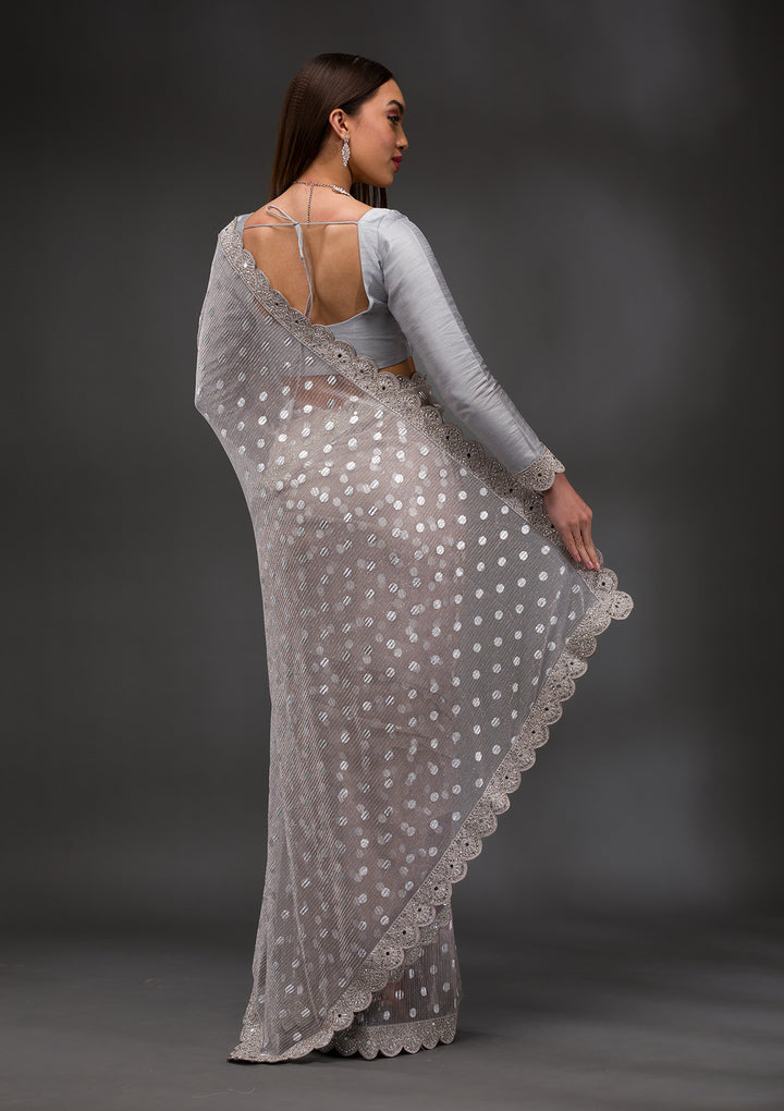 Grey Stonework Shimmer Georgette Saree