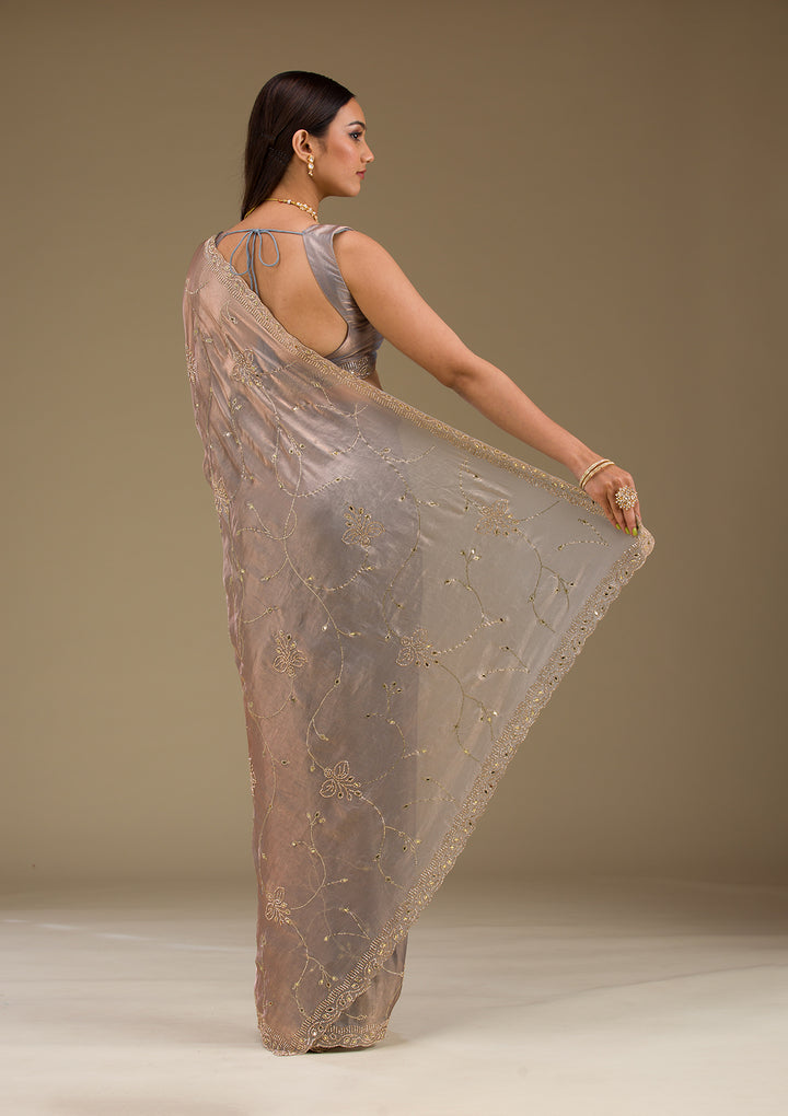 Grey Stonework Tissue Saree
