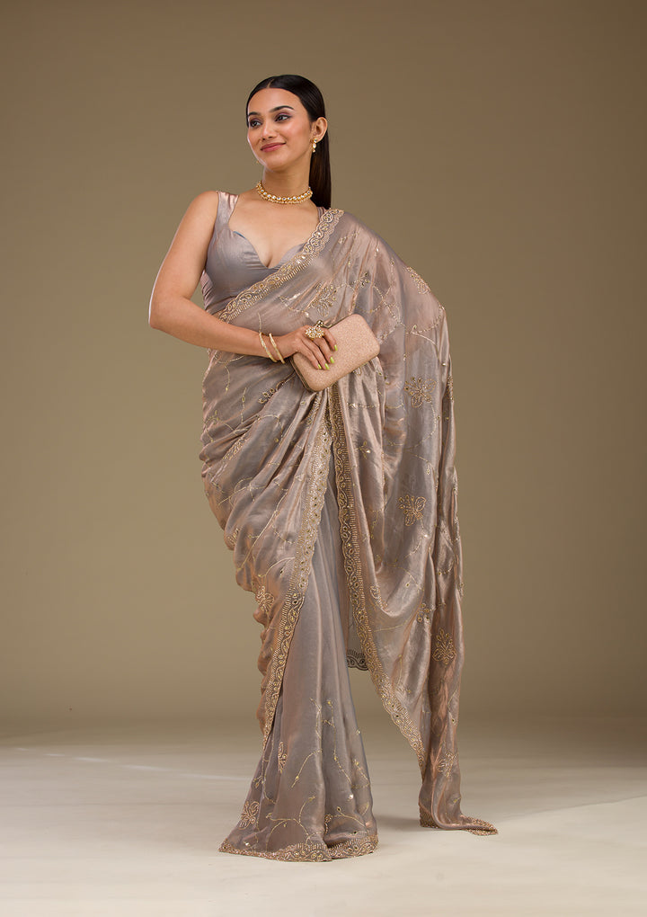 Grey Stonework Tissue Saree