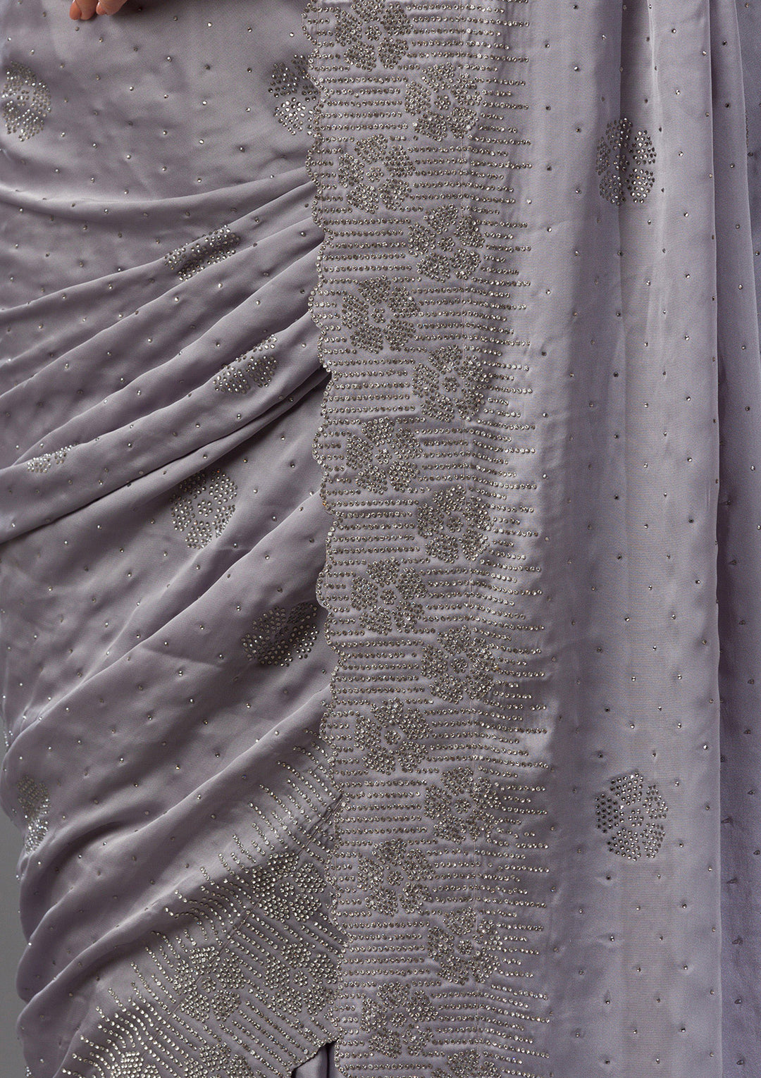 Grey Swarovski Satin Saree