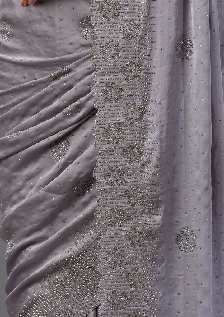 Grey Swarovski Satin Saree