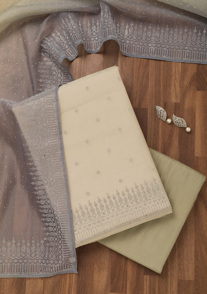 Grey Swarovski Tissue Unstitched Salwar Suit