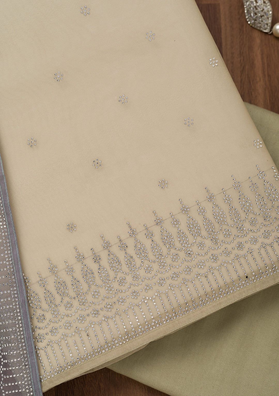 Grey Swarovski Tissue Unstitched Salwar Suit