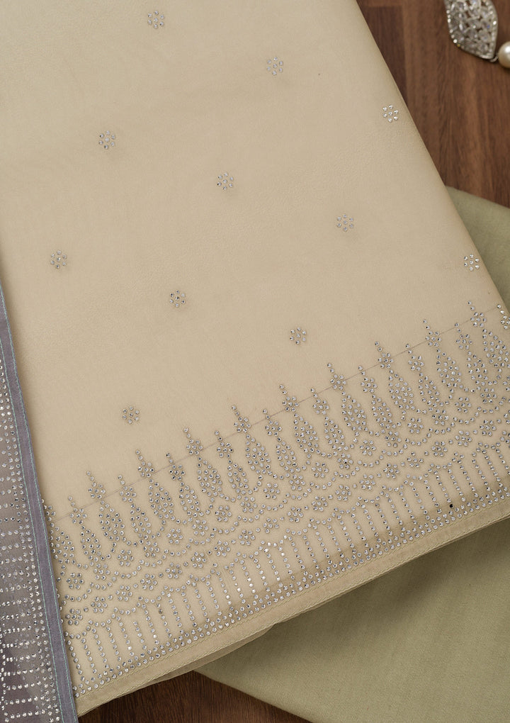Grey Swarovski Tissue Unstitched Salwar Suit