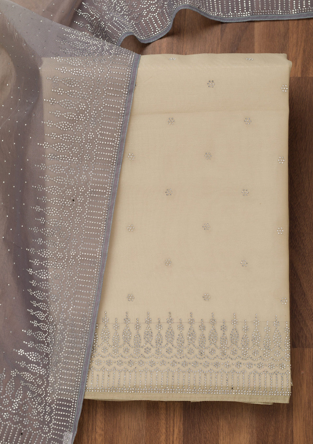 Grey Swarovski Tissue Unstitched Salwar Suit