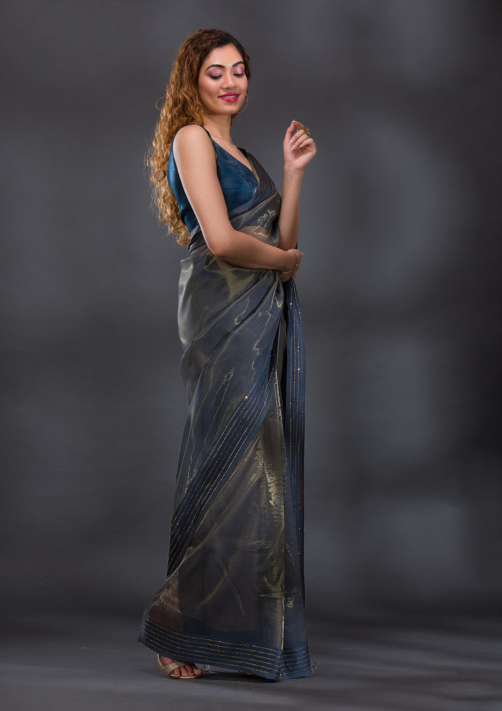 Grey Swarovski Organza Saree