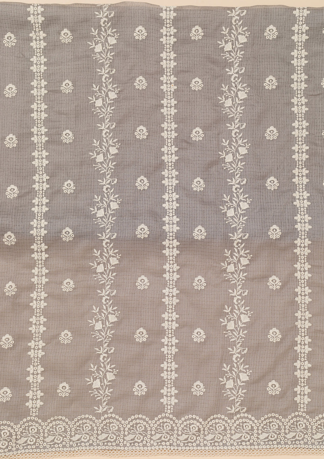 Grey Threadwork Cotton Blend Unstitched Salwar Suit