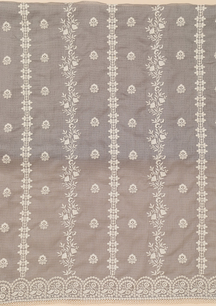 Grey Threadwork Cotton Blend Unstitched Salwar Suit