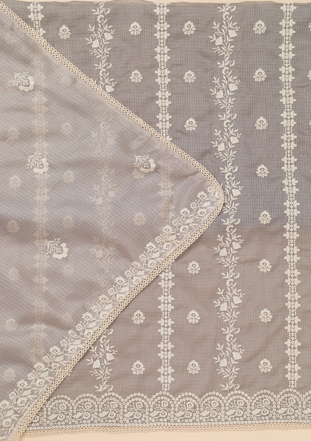 Grey Threadwork Cotton Blend Unstitched Salwar Suit