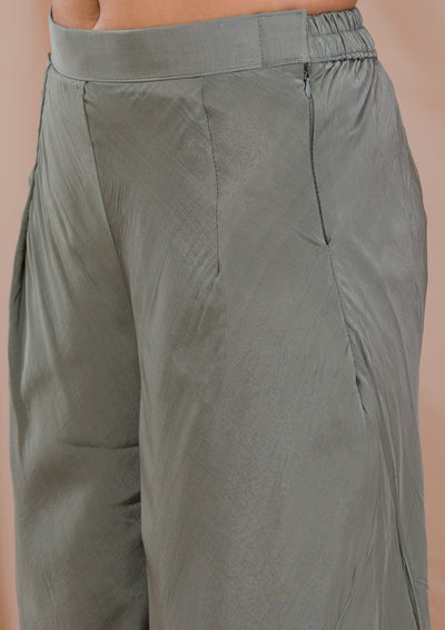 Grey Threadwork Crepe Readymade Sharara Suit
