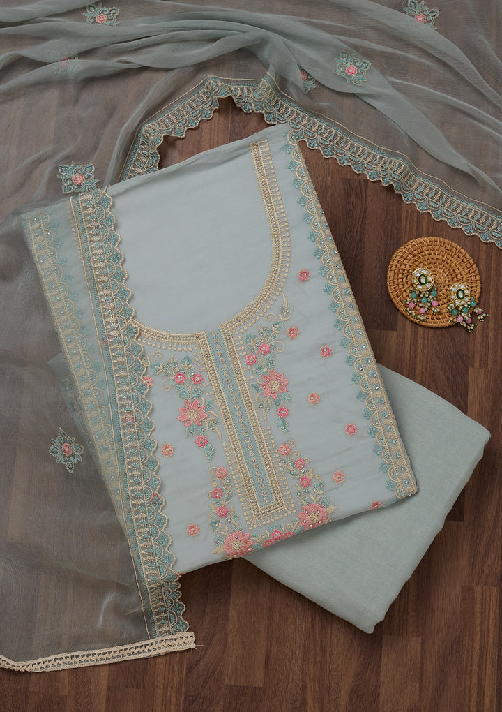 Grey Threadwork Georgette Unstitched Salwar Suit