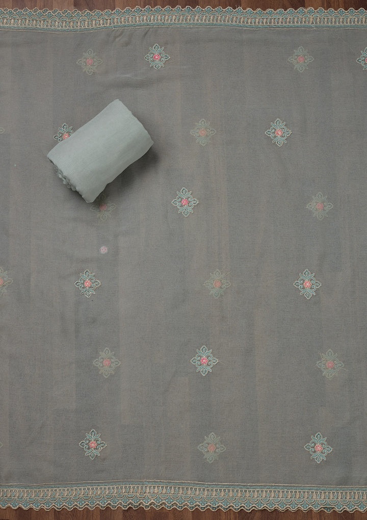 Grey Threadwork Georgette Unstitched Salwar Suit