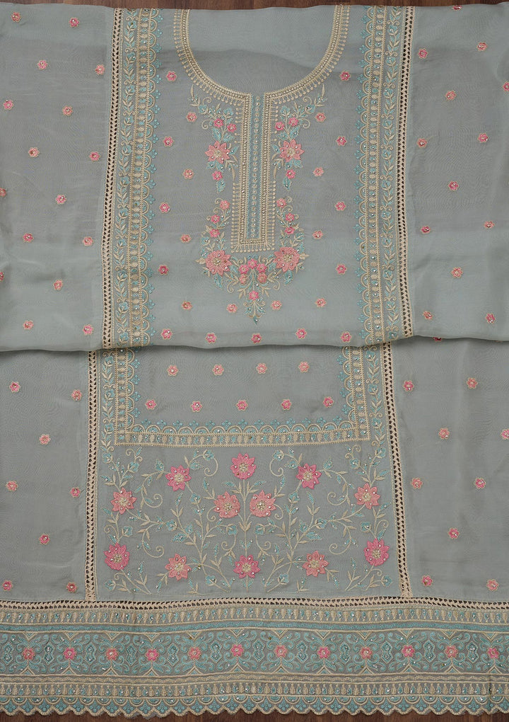 Grey Threadwork Georgette Unstitched Salwar Suit