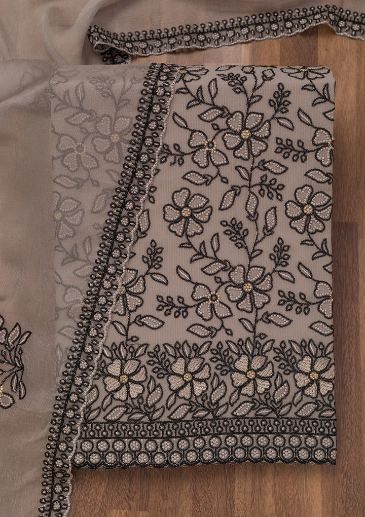Grey Threadwork Georgette Unstitched Salwar Suit