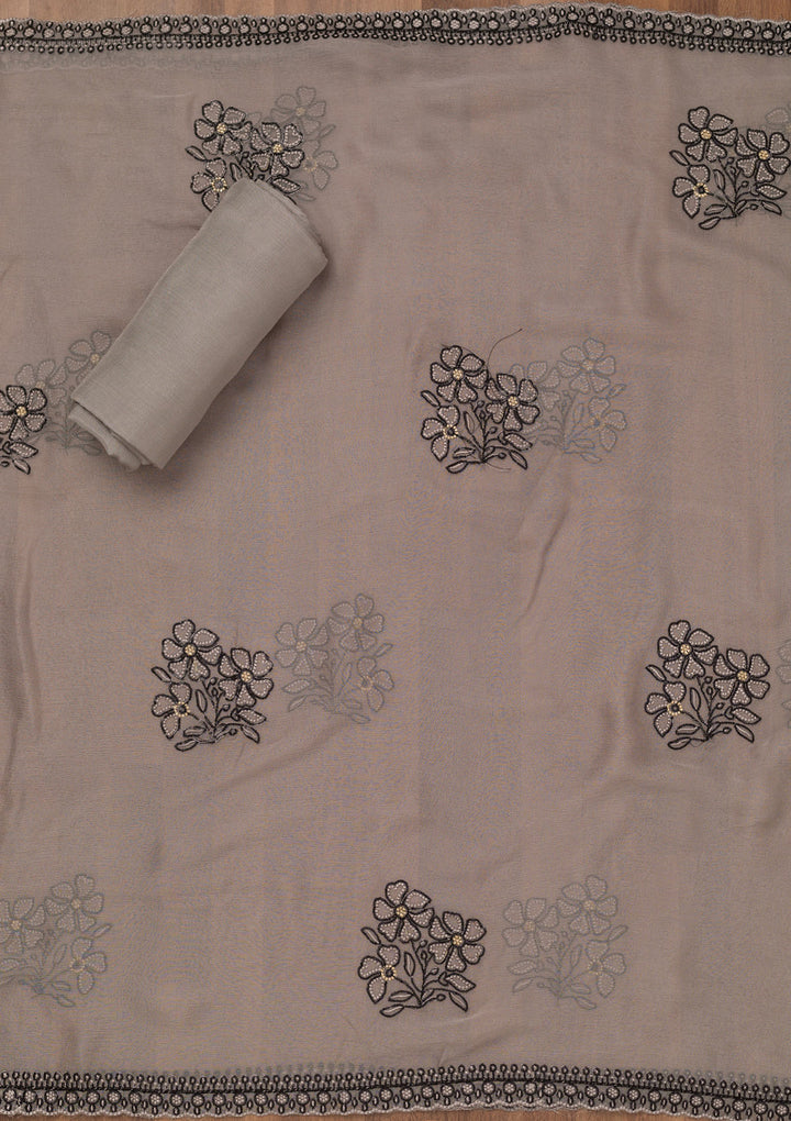 Grey Threadwork Georgette Unstitched Salwar Suit