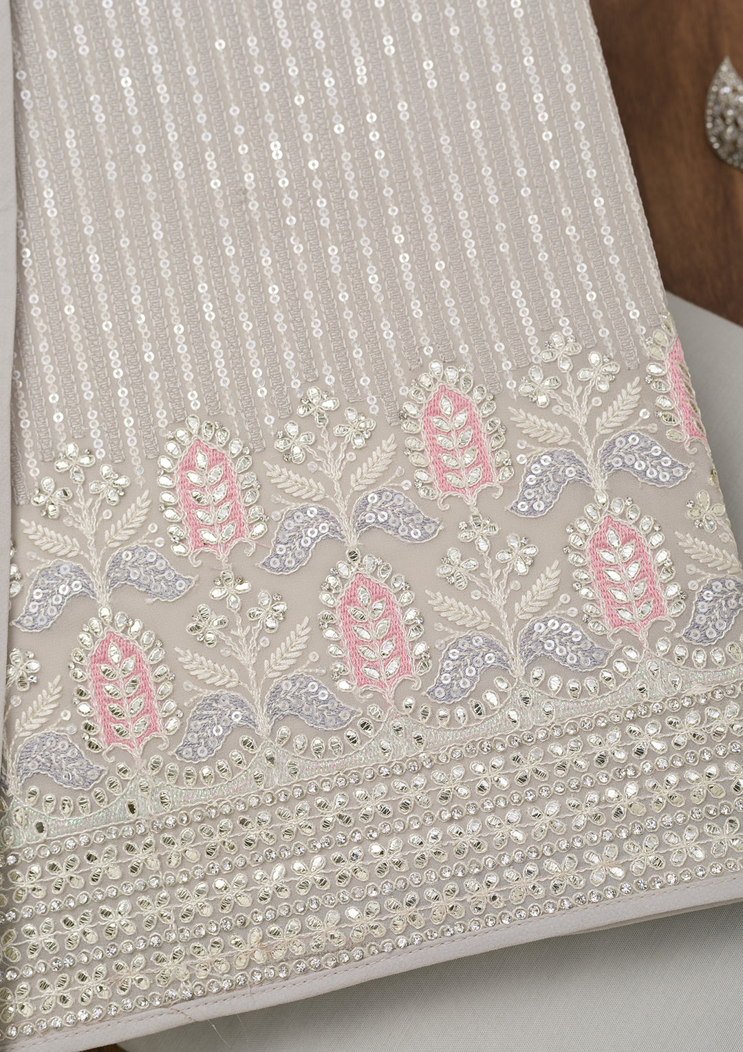 Grey Threadwork Georgette Unstitched Salwar Suit