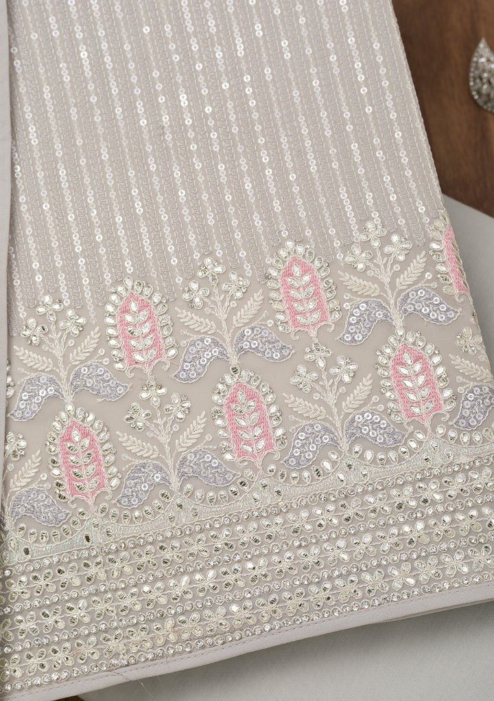 Grey Threadwork Georgette Unstitched Salwar Suit