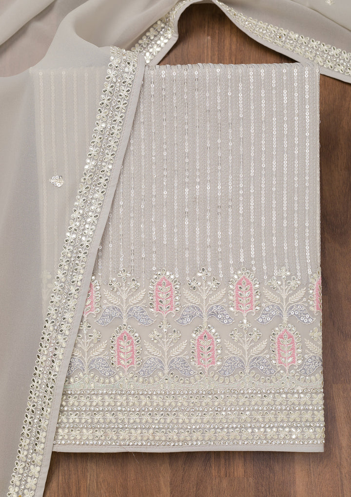 Grey Threadwork Georgette Unstitched Salwar Suit