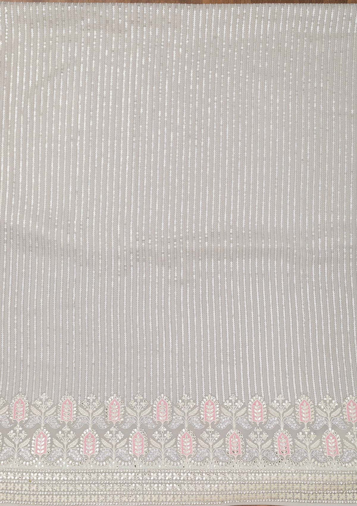 Grey Threadwork Georgette Unstitched Salwar Suit