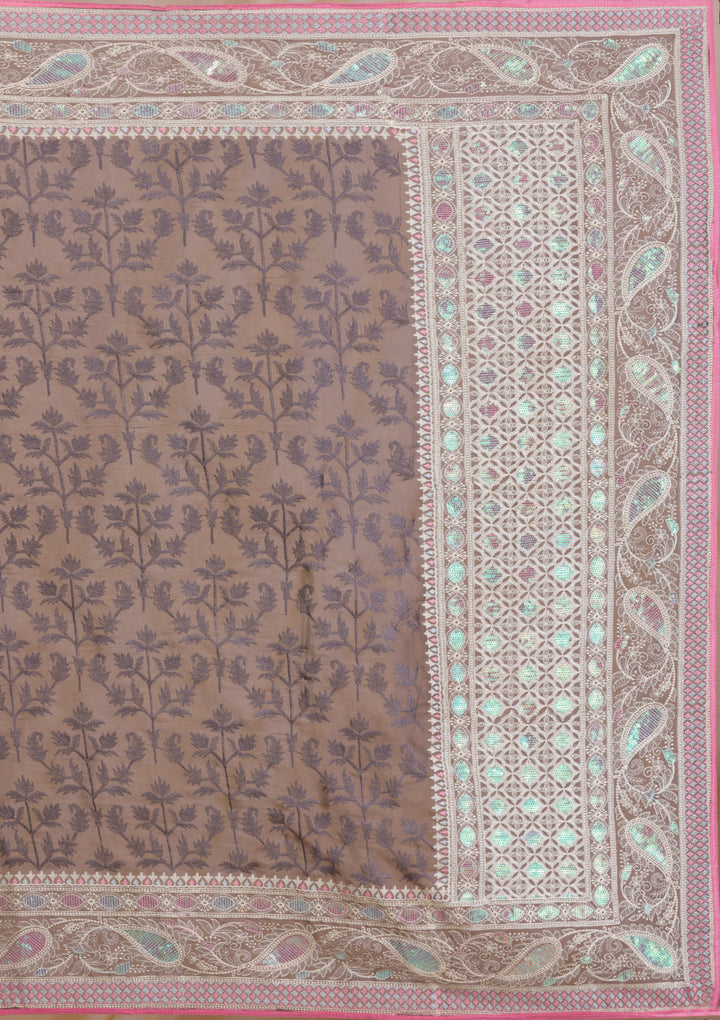 Grey Threadwork Georgette Saree