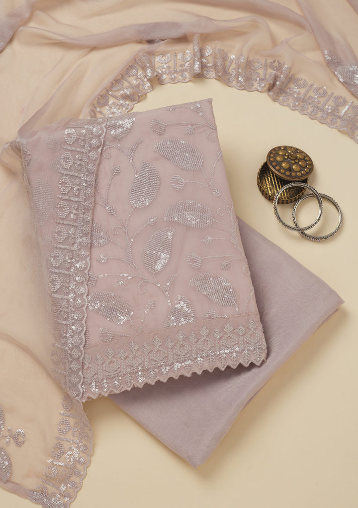 Grey Threadwork Organza Unstitched Salwar Suit