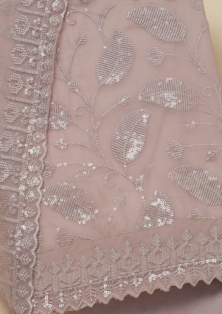 Grey Threadwork Organza Unstitched Salwar Suit