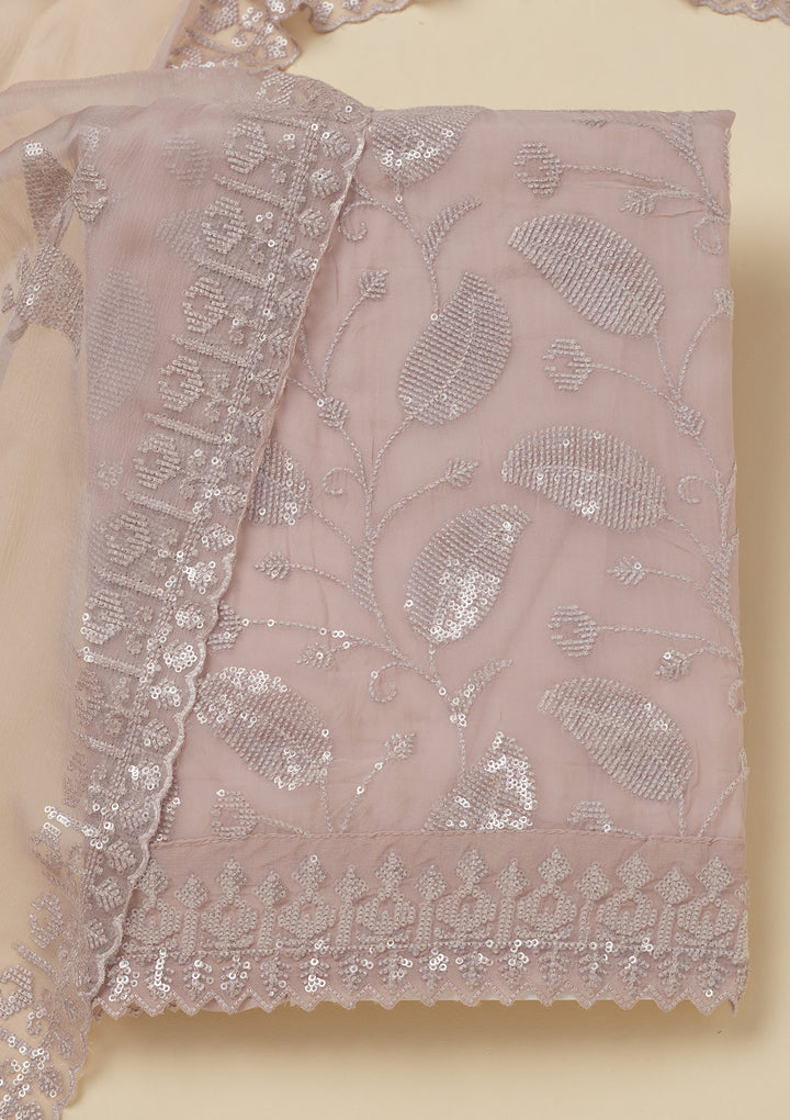 Grey Threadwork Organza Unstitched Salwar Suit