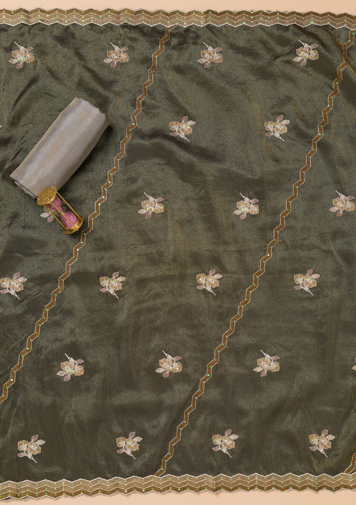 Grey Threadwork Semi Crepe Unstitched Salwar Suit