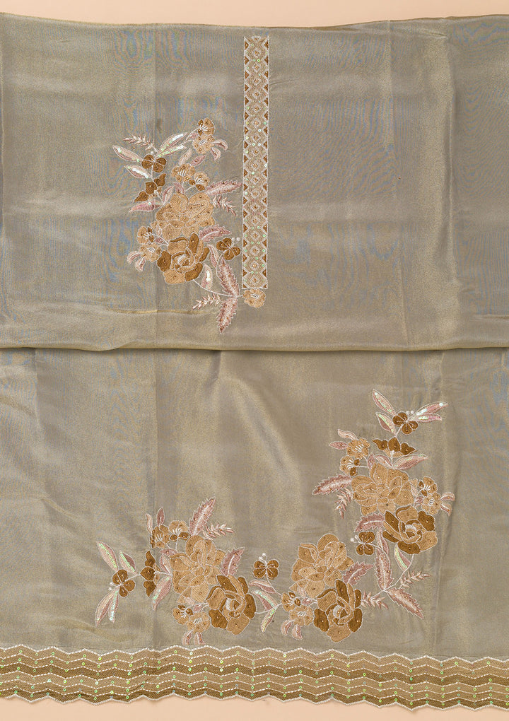 Grey Threadwork Semi Crepe Unstitched Salwar Suit
